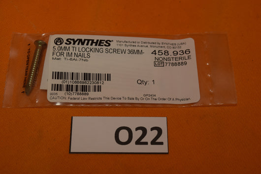 Synthes 458.936 Titanium Locking Screw 5 x 36mm -NEW