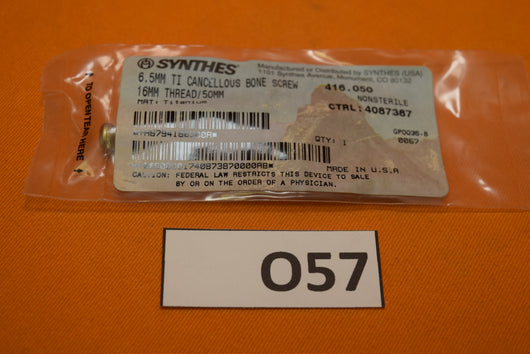 Synthes 416.050 Titanium Cancellous Bone Screw 6.5 x 50mm -NEW