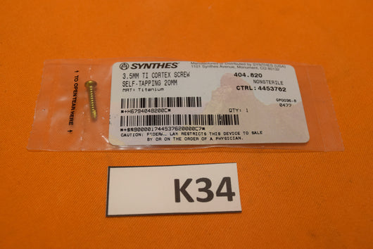 Synthes 404.820 Titanium Cortex Screw 3.5 x 20mm -NEW