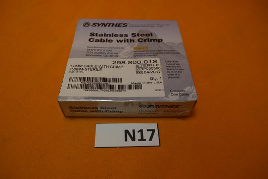 Synthes 298.800.01S 1.0mm Cable w/ Crimp 750m -NEW