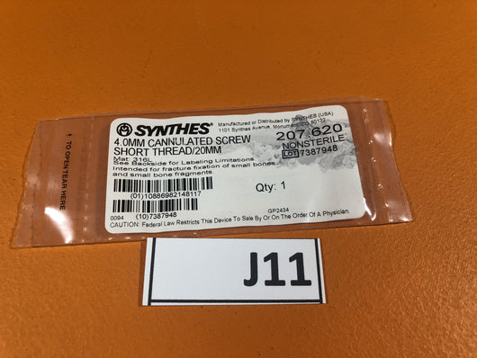 SYNTHES 207.620  4.0MM CANNULATED SCREW SHORT THREAD/20MM