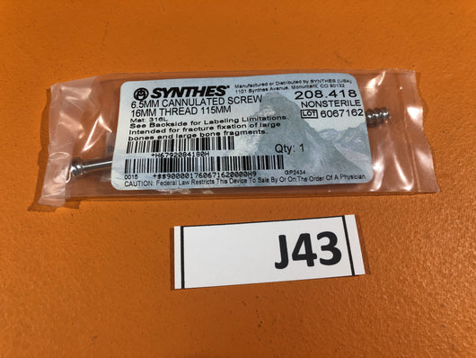 SYNTHES 208.418  6.5MM CANNULATED SCREW -NEW