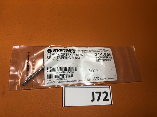 SYNTHES 214.860  4.5MM CORTEX SCREW SELF-TAPPING 60MM -NEW