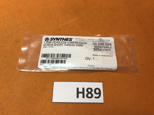 Synthes 02.226.024 Headless Compression Screw 3.0 x 24mm -NEW