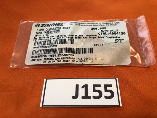 SYNTHES 208.855  7.3MM CANNULATED SCREW 16MM THREAD 55MM