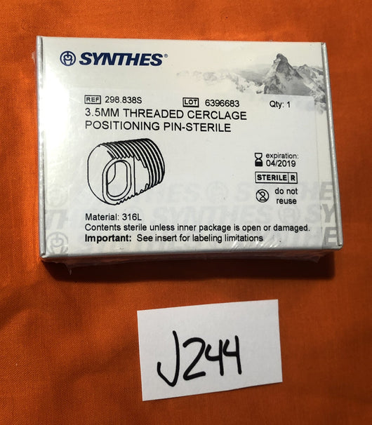 SYNTHES 298.838S  3.5MM THREADED CERCLAGE POSITIONING PIN- STERILE -NEW