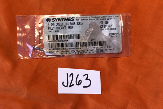 SYNTHES 206.036  4.0MM CANCELLOUS BONE SCREW -NEW