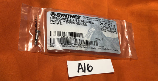 SYNTHES 207.16  4.0MM CANCELLOUS BONE SCREW -NEW