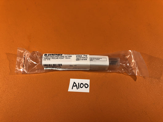 SYNTHES 292.79  QTY:10  2.0MM KIRSCHNER WIRE W/15MM THREAD- TROCAR POINT 150MM
