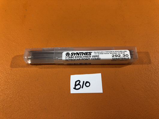 SYNTHES 292.30  QTY: 10  3.0MM KIRSCHNER WIRE W/TROCAR POINT 150MM