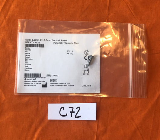 ACUMED CO-3120 CORTICAL SCREW 3.5MM X 12.0MM -NEW