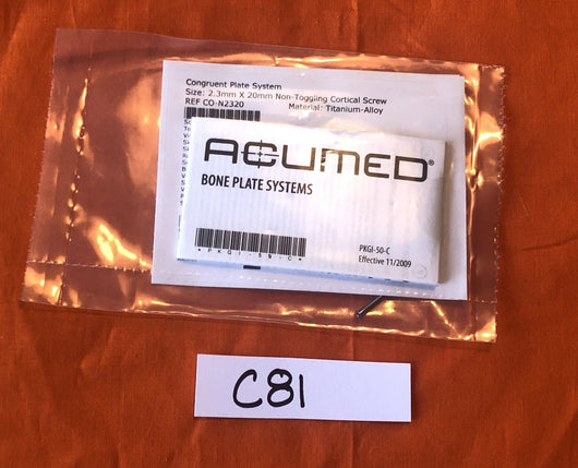 ACUMED CO-N2320 NON-TOGGLING CORTICAL SCREW 2.3MM X 20MM -NEW